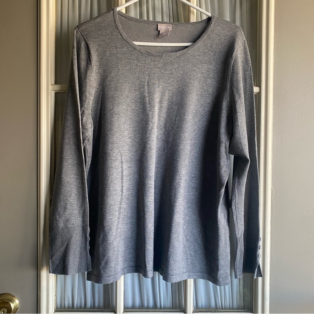Chico's Gray Crewneck Long Sleeve Sweater